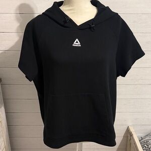 Reebok Black Short-Sleeve Hooded Sweatshirt with Pocket